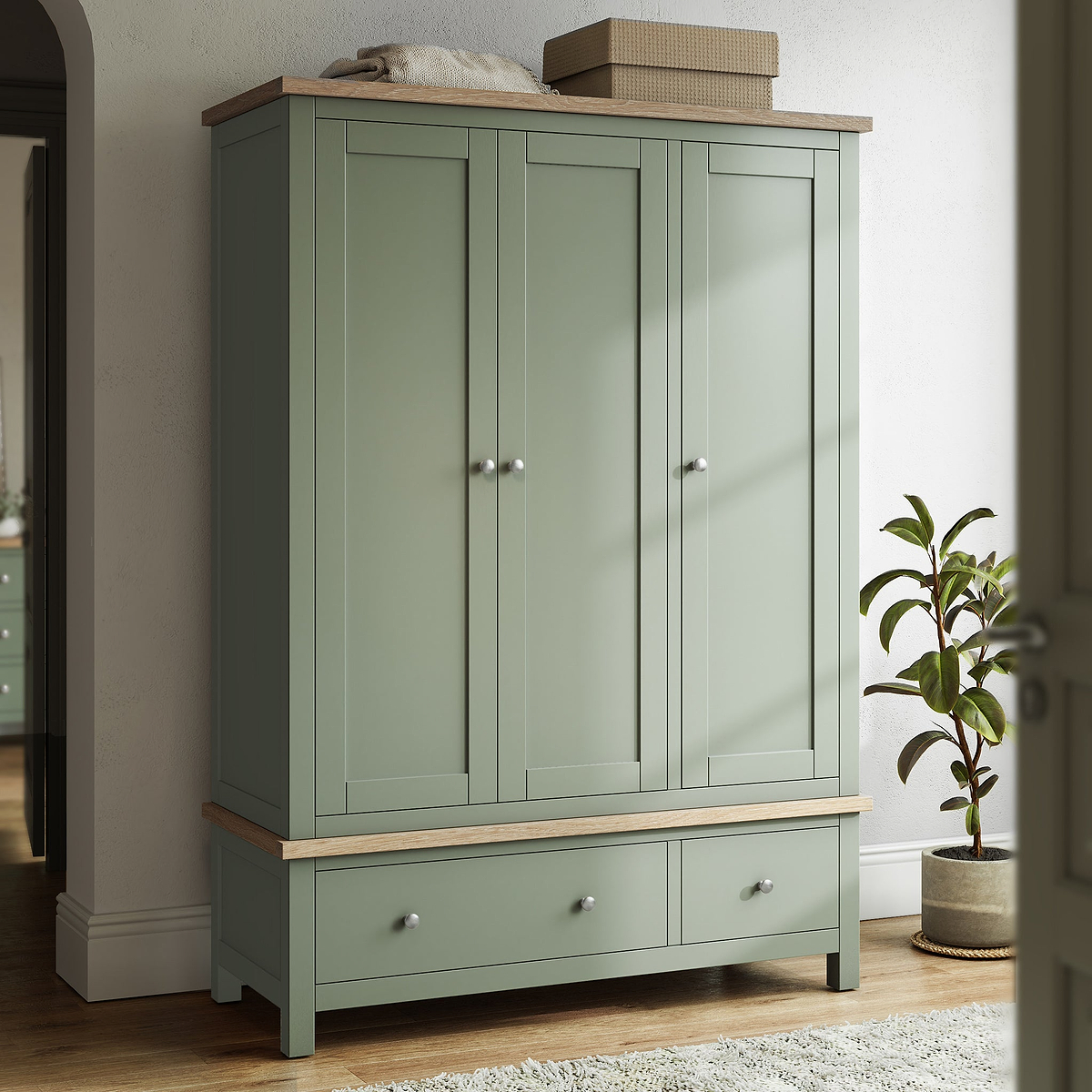 Farrow Triple Wardrobe Washed Oak Sage from Roseland Furniture