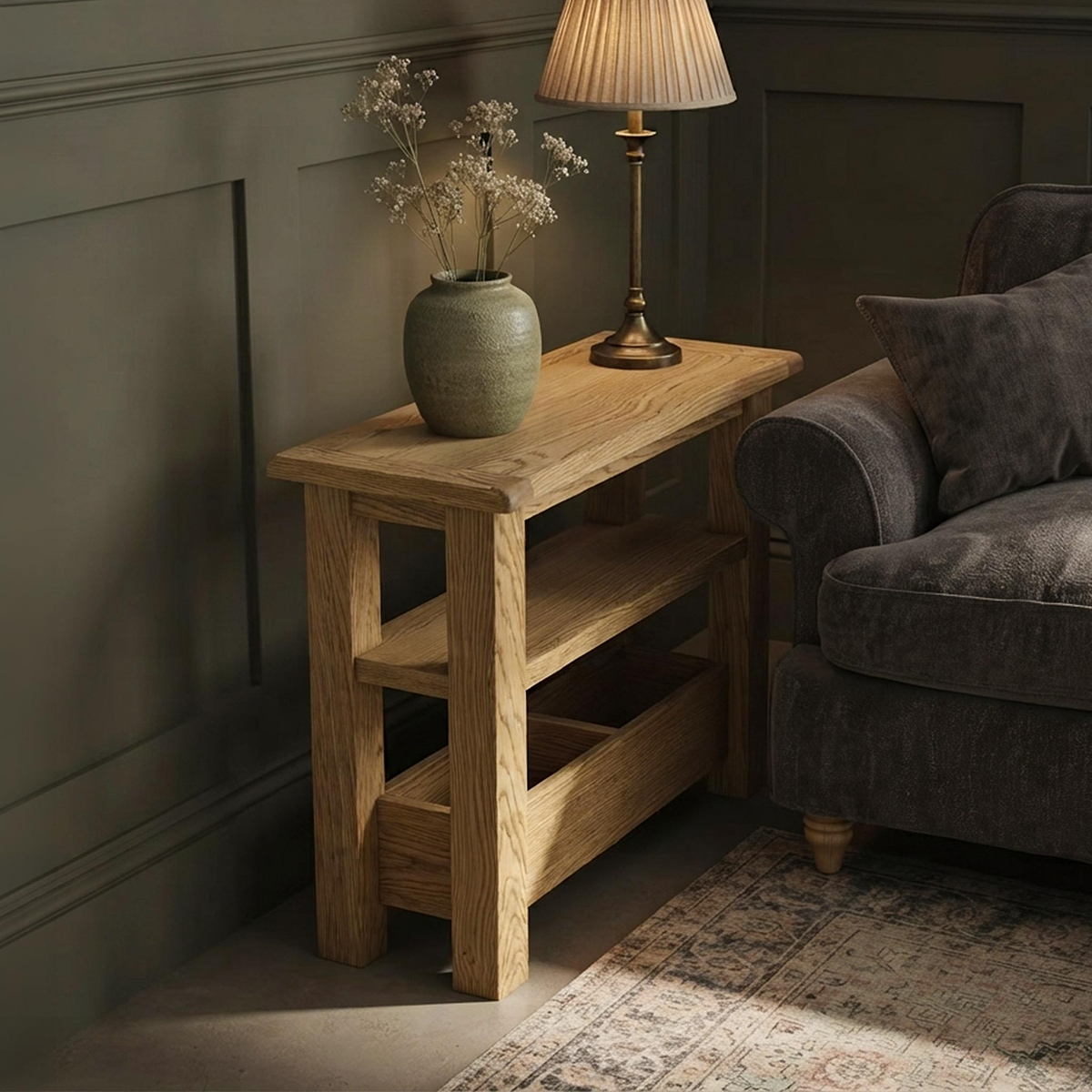 Zelah Oak Sofa Side Table from Roseland Furniture