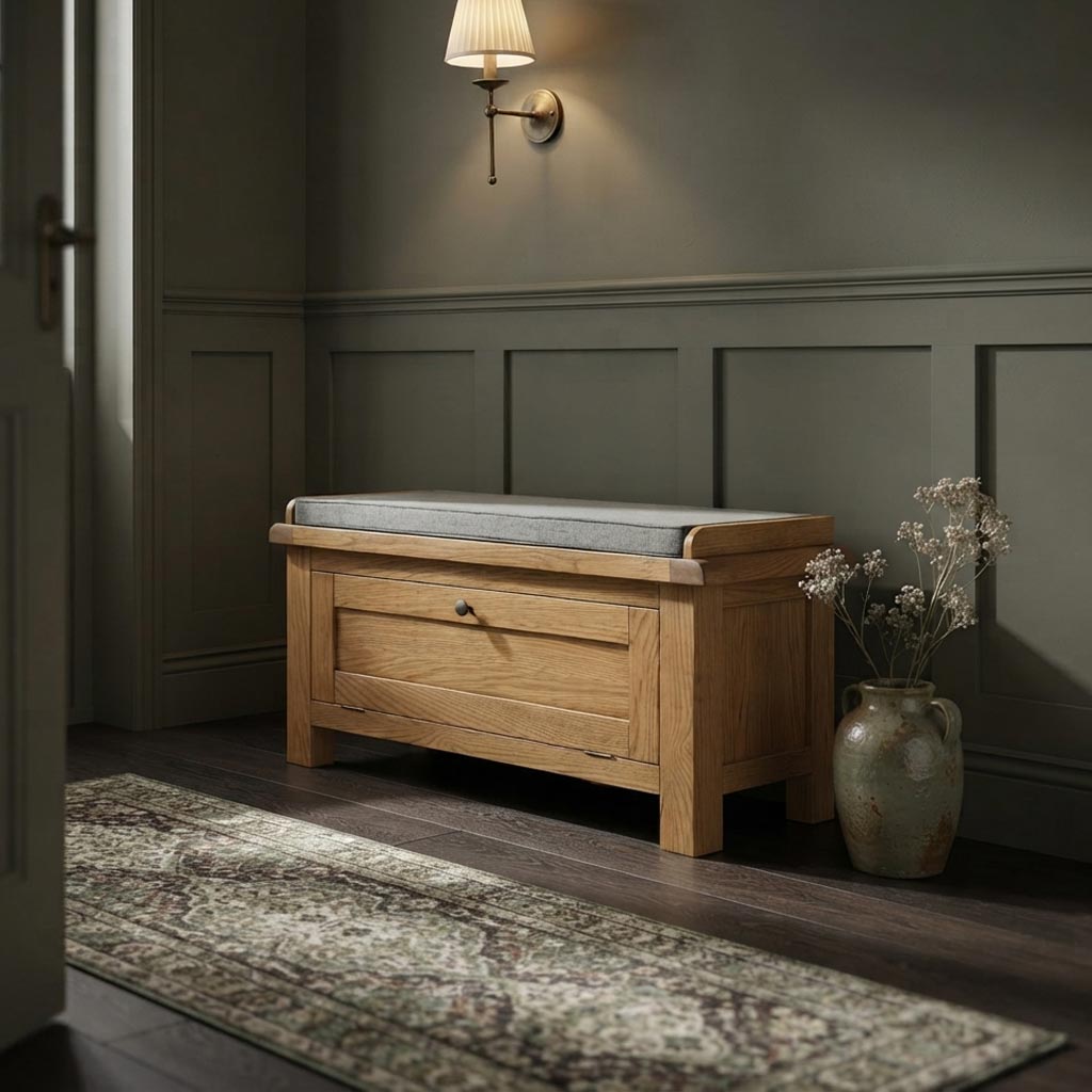 Zelah Oak Storage Bench from Roseland Furniture