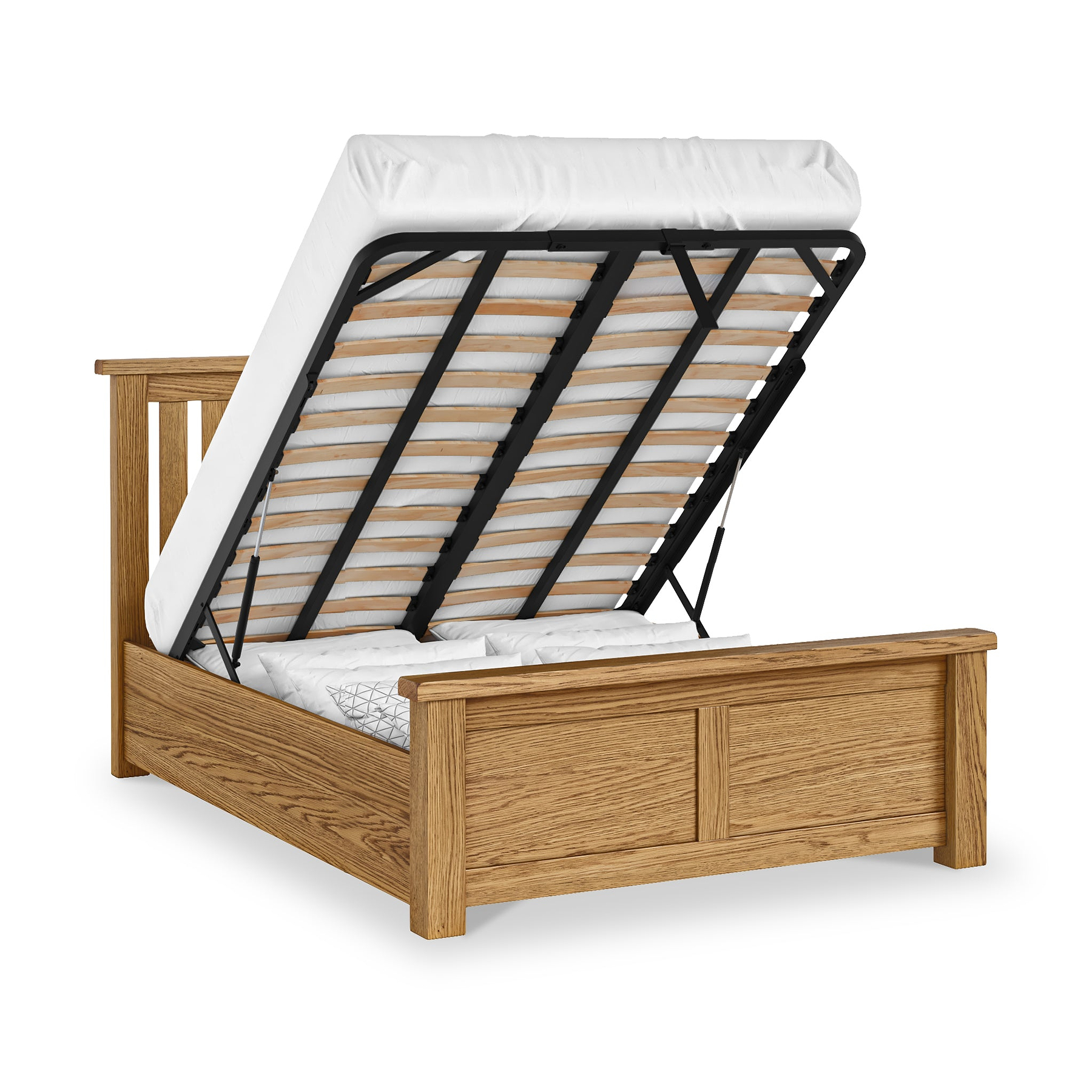 Zelah Oak Ottoman Storage Bed Frame King Side1 from Roseland Furniture