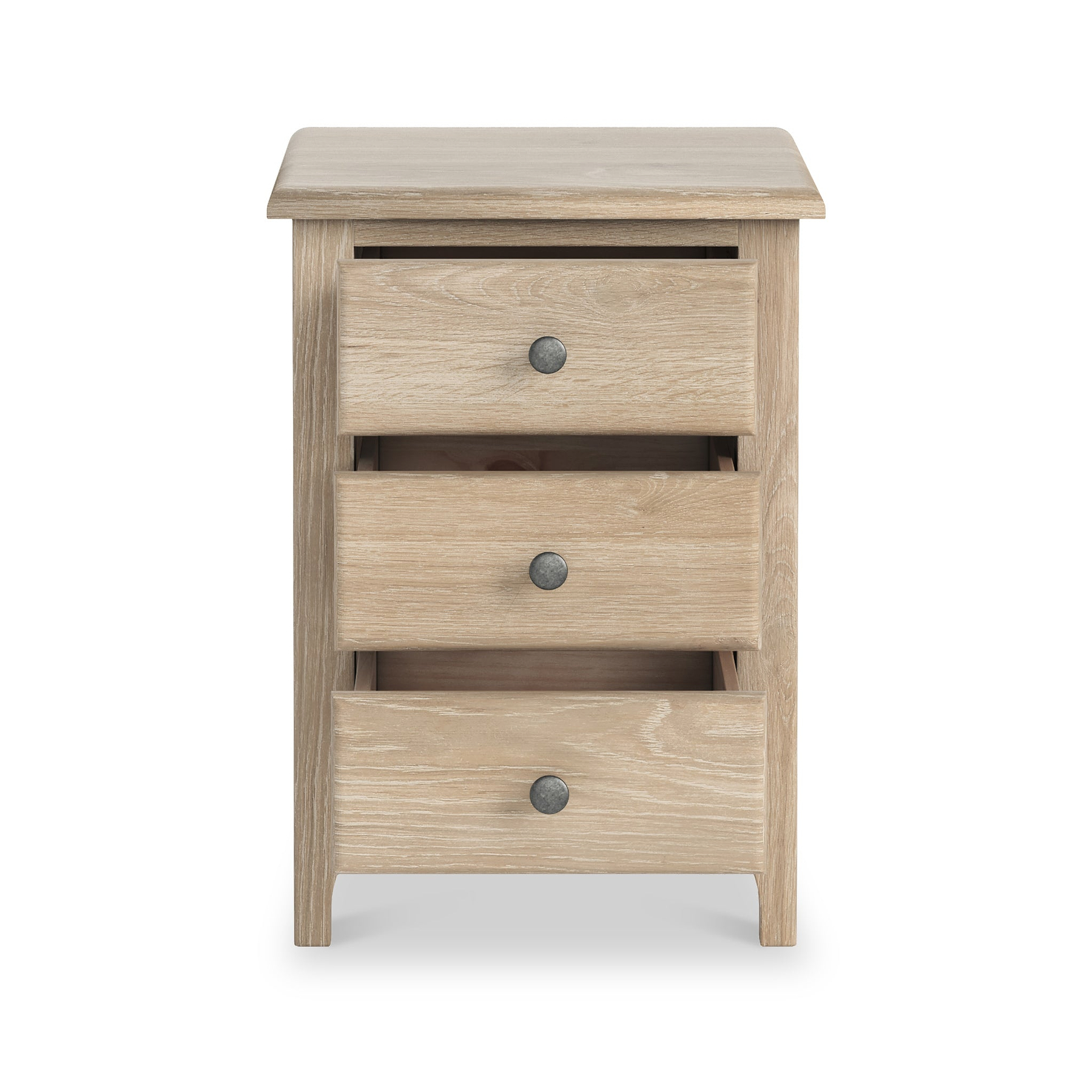 Celine Washed Oak XL 3 Drawer Bedside Table from Roseland Furniture