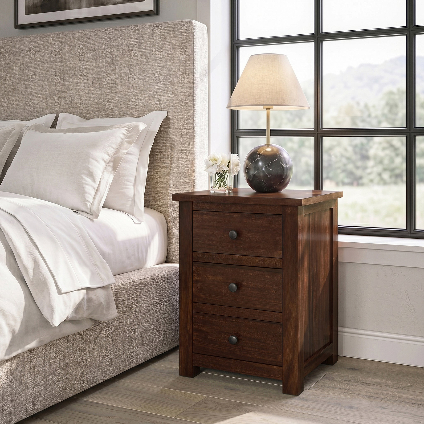 Duchy Acacia XL 3 Drawer Bedside from Roseland Furniture