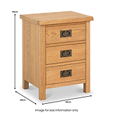 Surrey Oak XL 3 Drawer Bedside Table dimensions