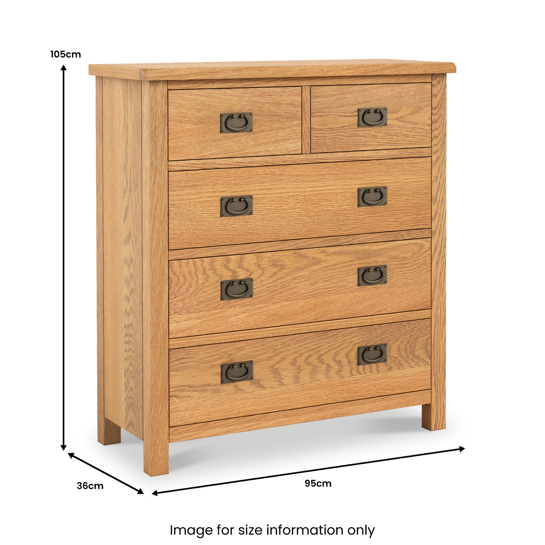 Surrey Oak XL 2 Over 3 Chest Of Drawers dimensions