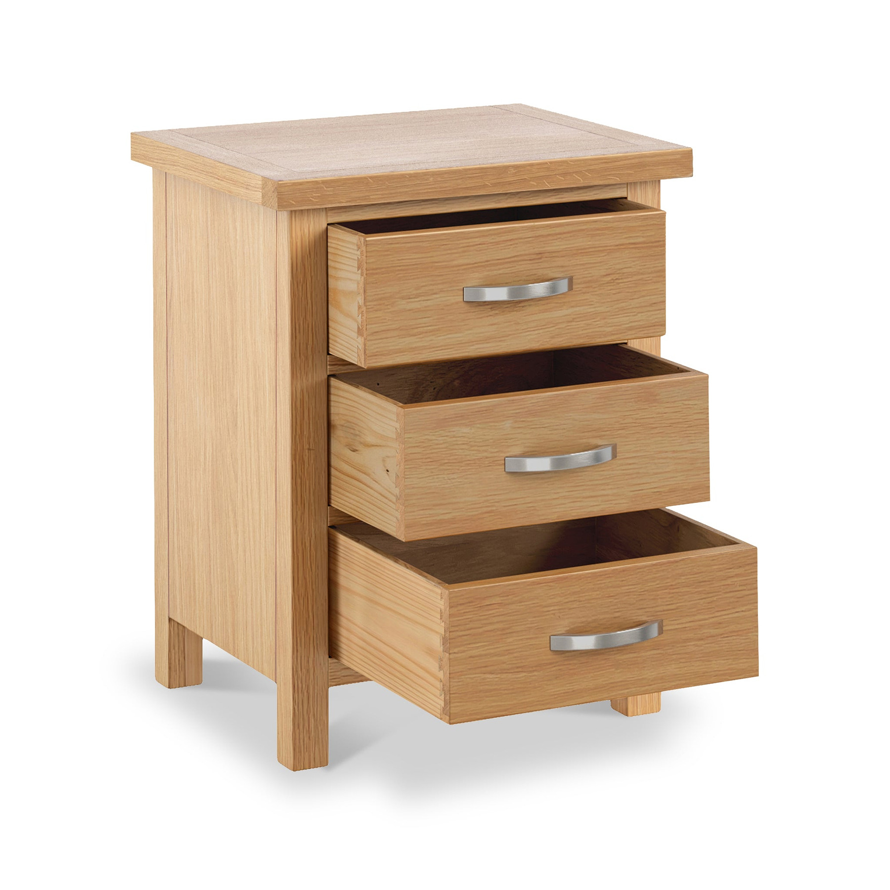 London Oak XL 3 Drawer Bedside from Roseland Furniture
