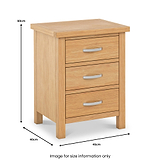 London Oak XL 3 Drawer Bedside Table dimensions