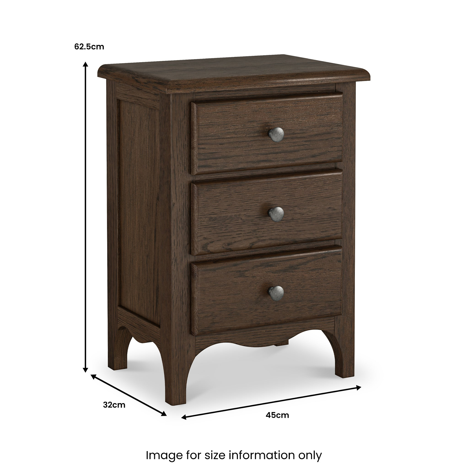 Celine 3 Drawer Bedside Table Dark Stain from Roseland Furniture