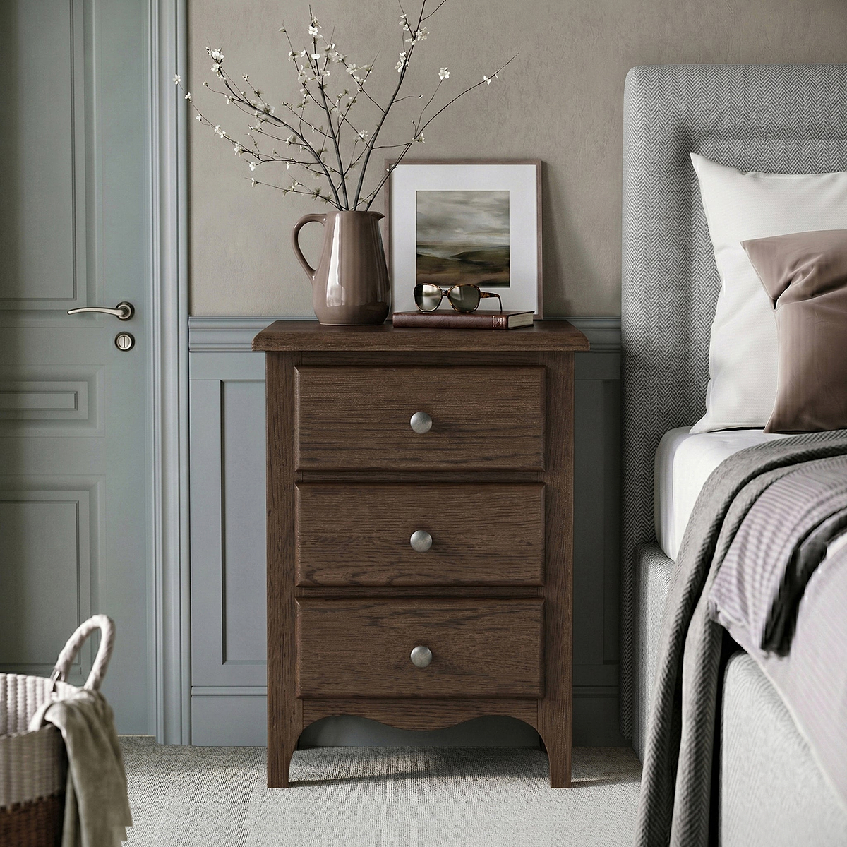 Celine 3 Drawer Bedside Table Dark Stain from Roseland Furniture
