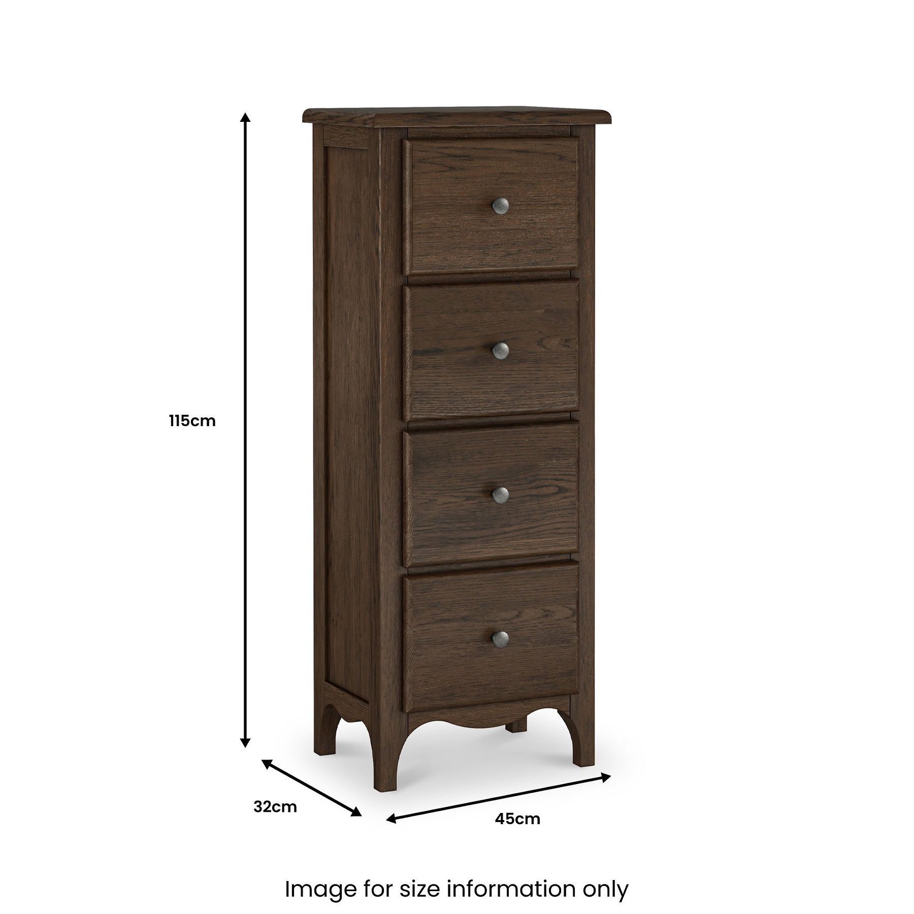Celine Oak 4 Drawer Tallboy Chest Dark Stain from Roseland Furniture