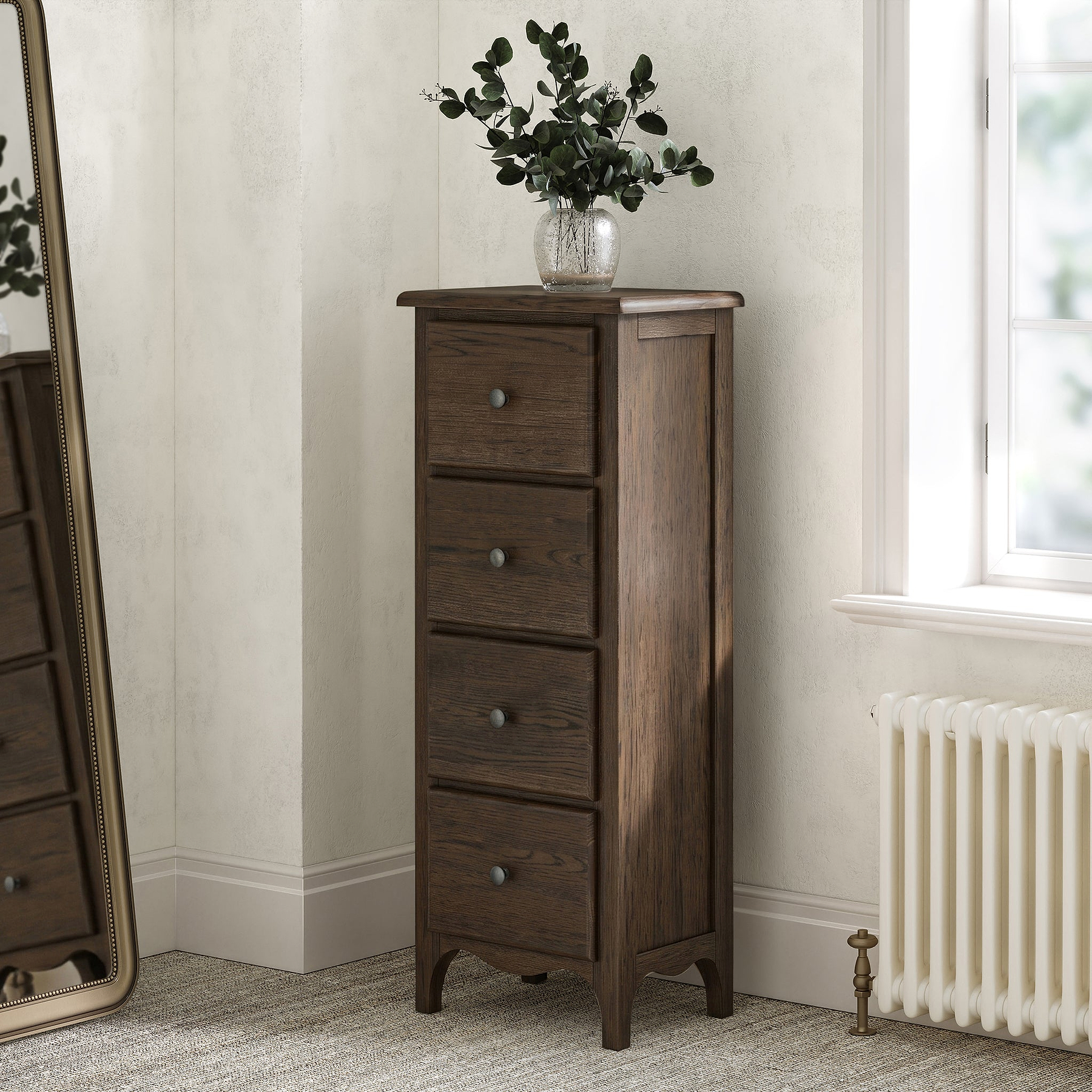 Celine Oak 4 Drawer Tallboy Chest Dark Stain from Roseland Furniture