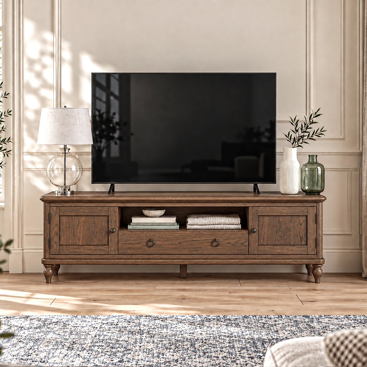 Rutland Dark Oak 160cm Wide TV Unit from Roseland Furniture