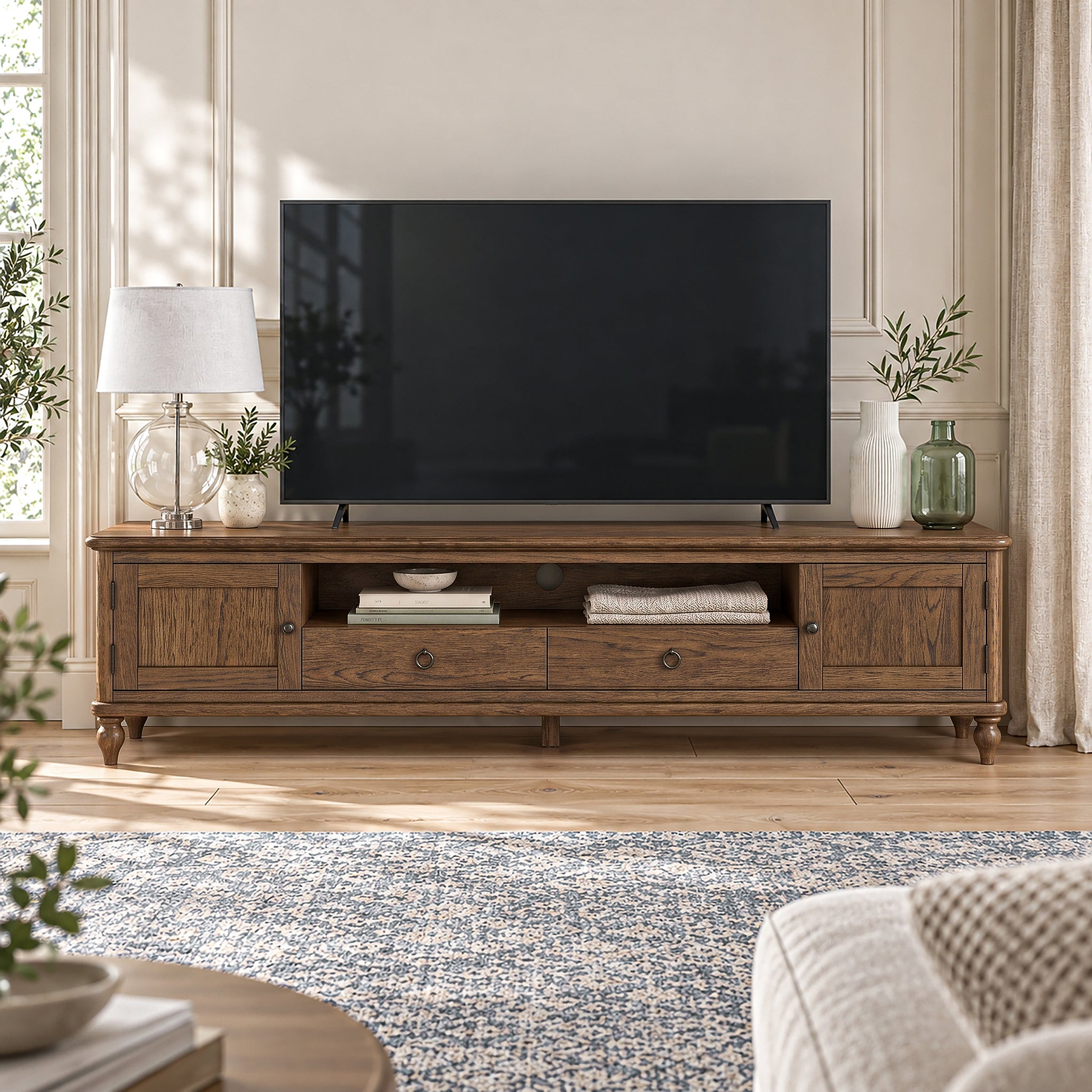Rutland Dark Oak 200cm Extra Wide TV Unit from Roseland Furniture