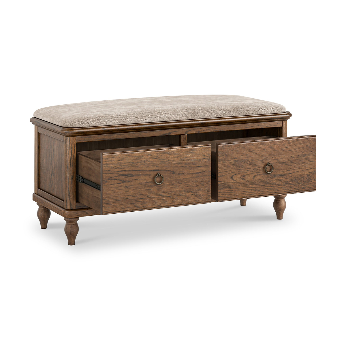 Rutland Dark Oak Storage Bench Oatmeal from Roseland Furniture
