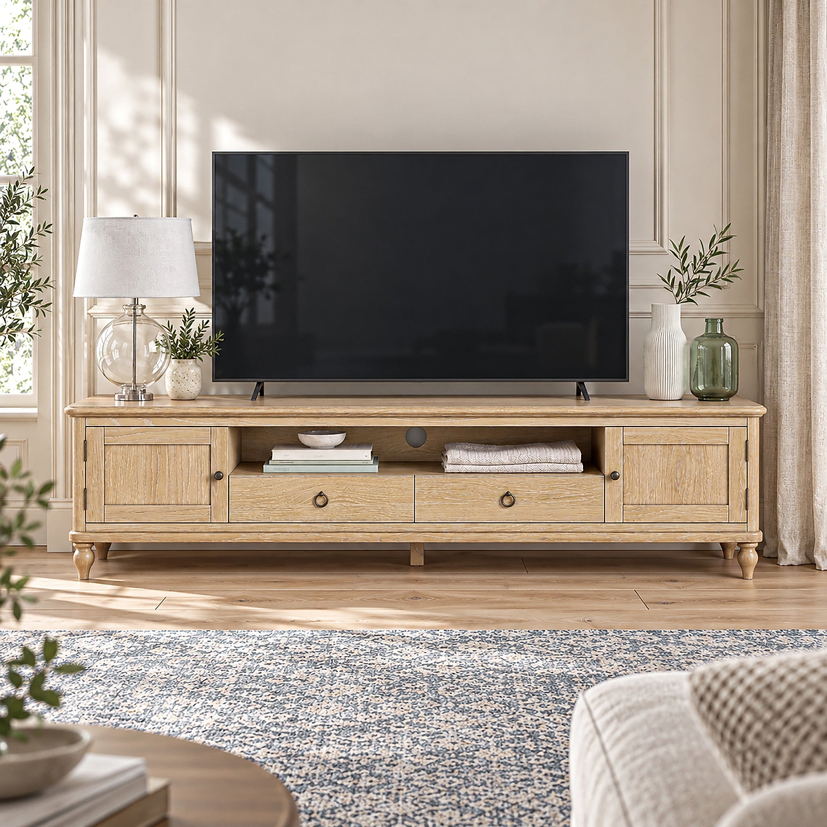 Rutland Oak 200cm Extra Wide TV Unit from Roseland Furniture
