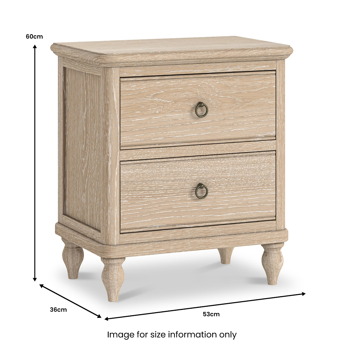 Rutland Oak 2 Drawer Wide Bedside Table from Roseland Furniture