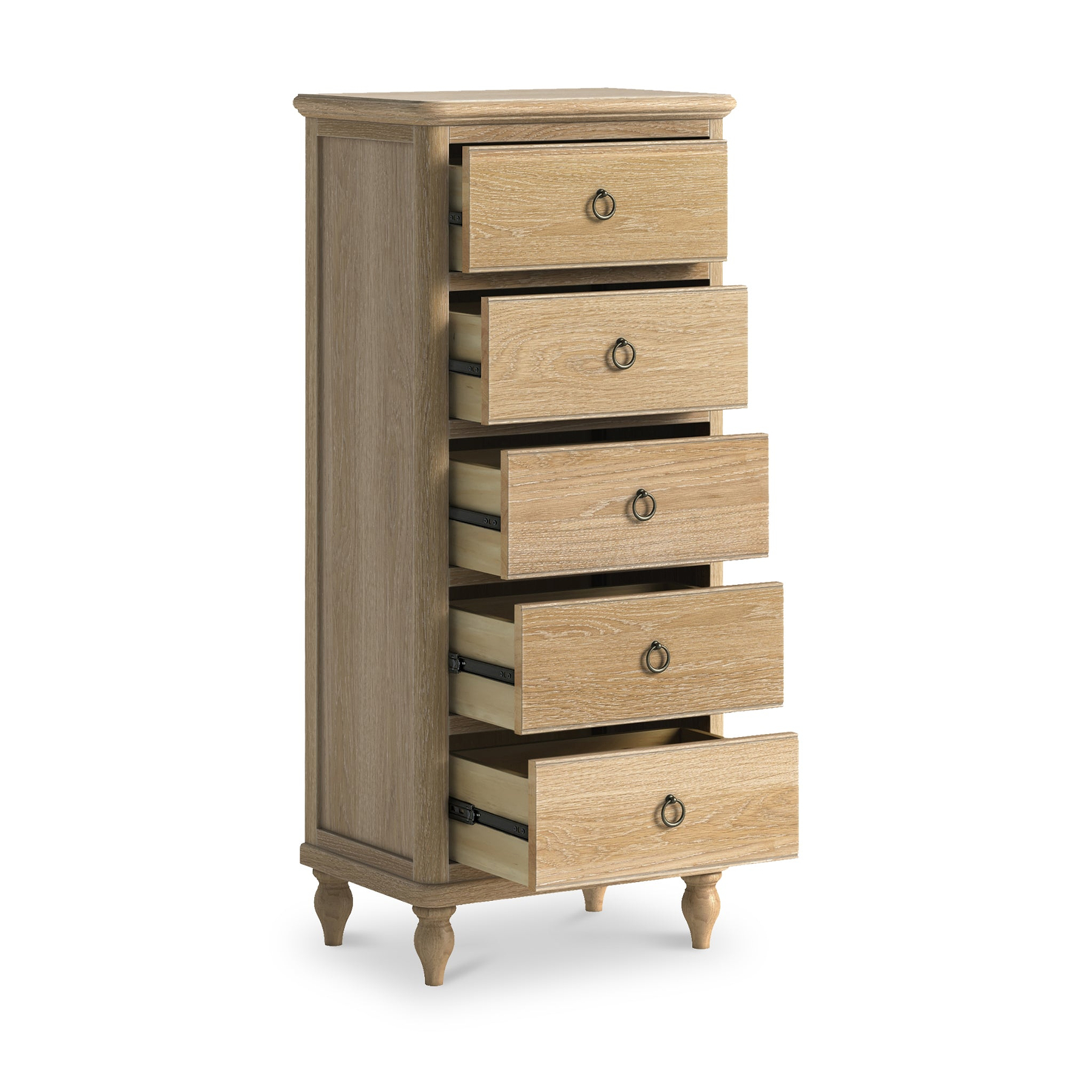 Rutland Oak 5 Drawer Tallboy Chest from Roseland Furniture