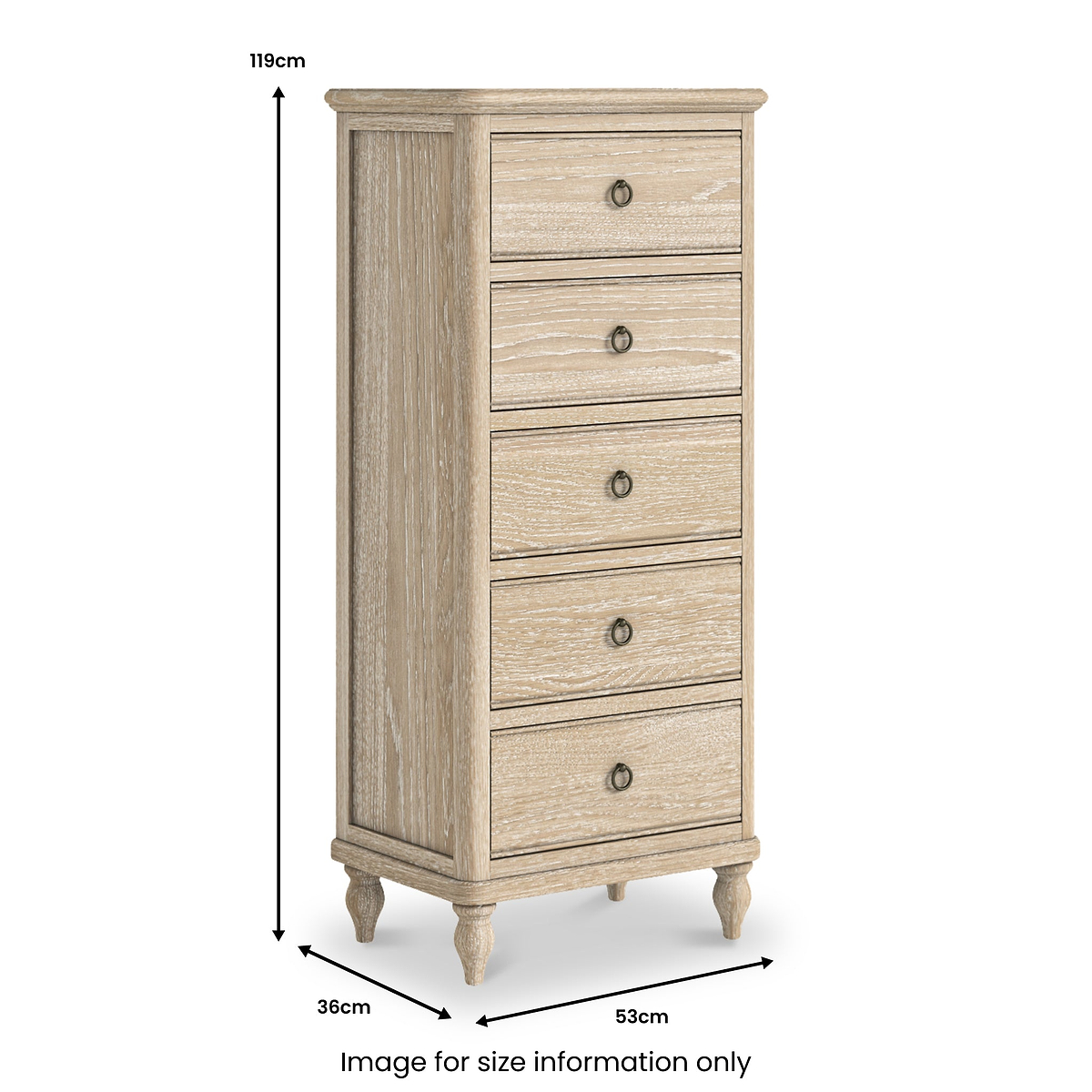 Rutland Oak 5 Drawer Tallboy Chest from Roseland Furniture
