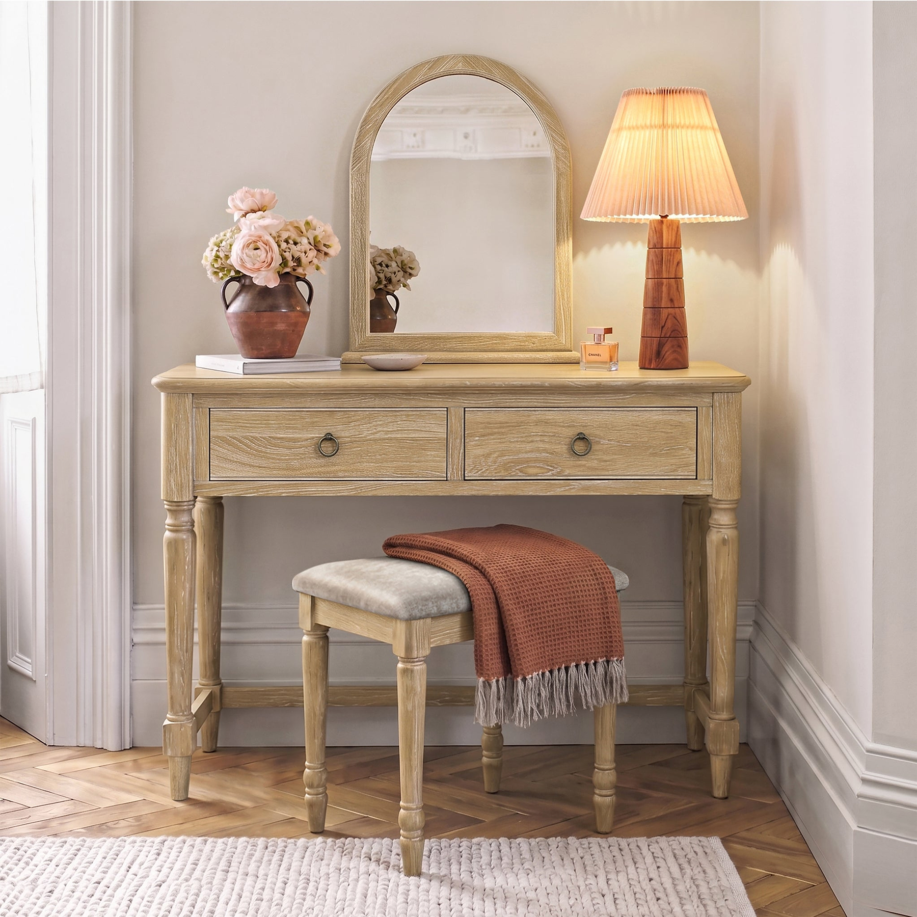 Rutland Oak Framed Arch Dressing Table Mirror from Roseland Furniture