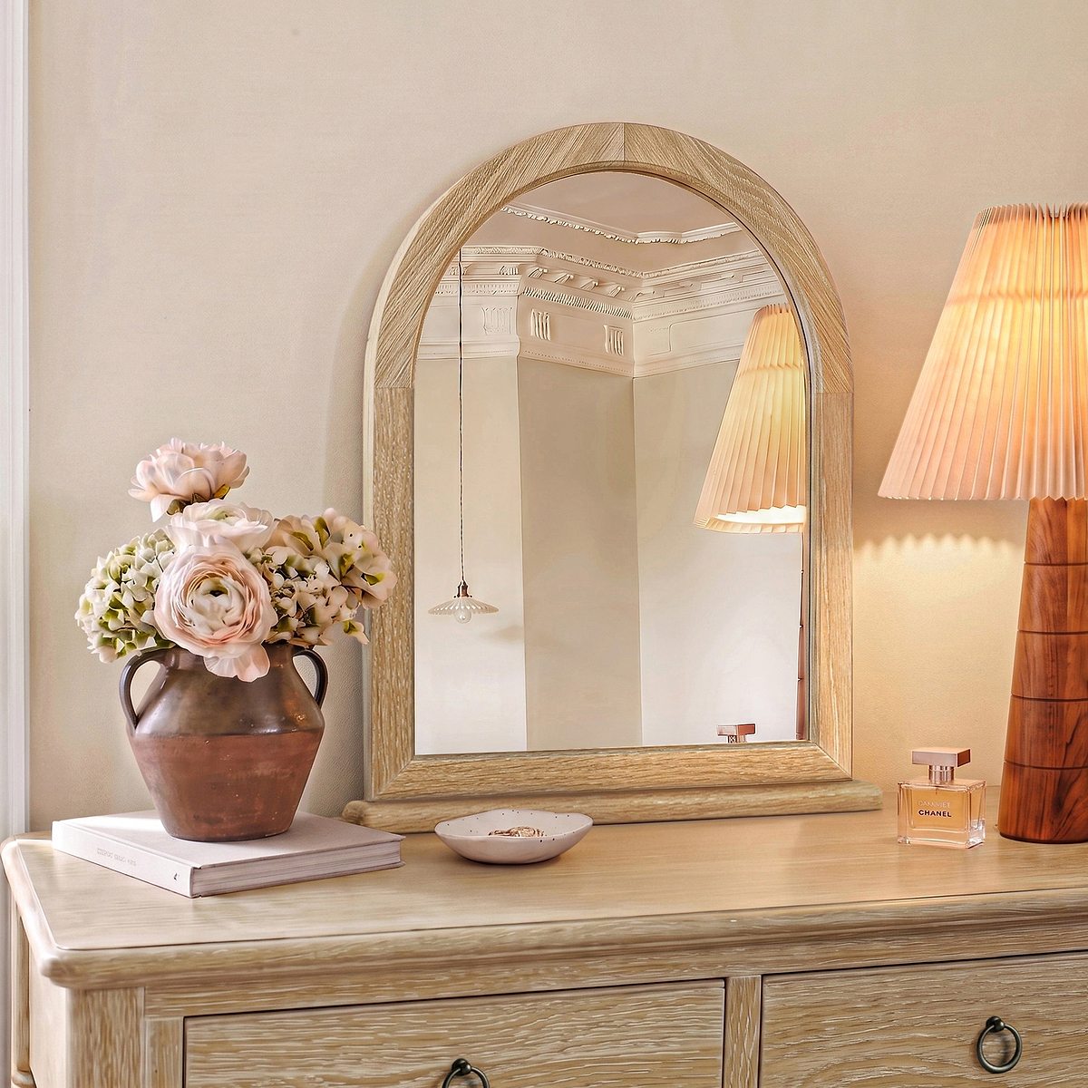 Rutland Oak Framed Arch Dressing Table Mirror from Roseland Furniture