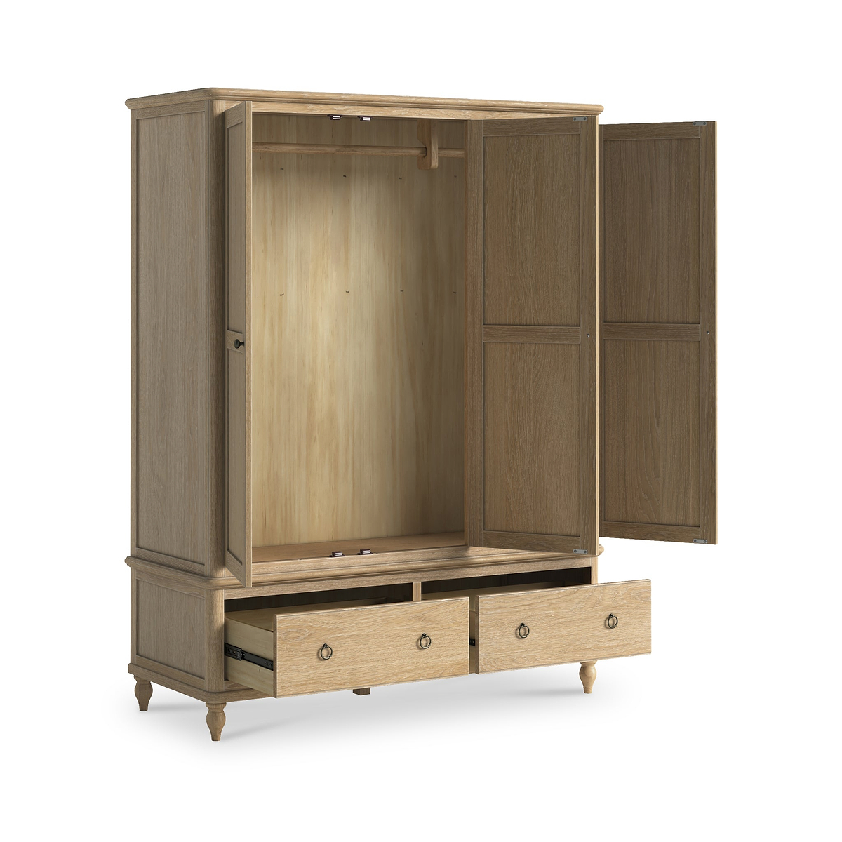 Rutland Oak Triple Wardrobe With 2 Drawers from Roseland Furniture