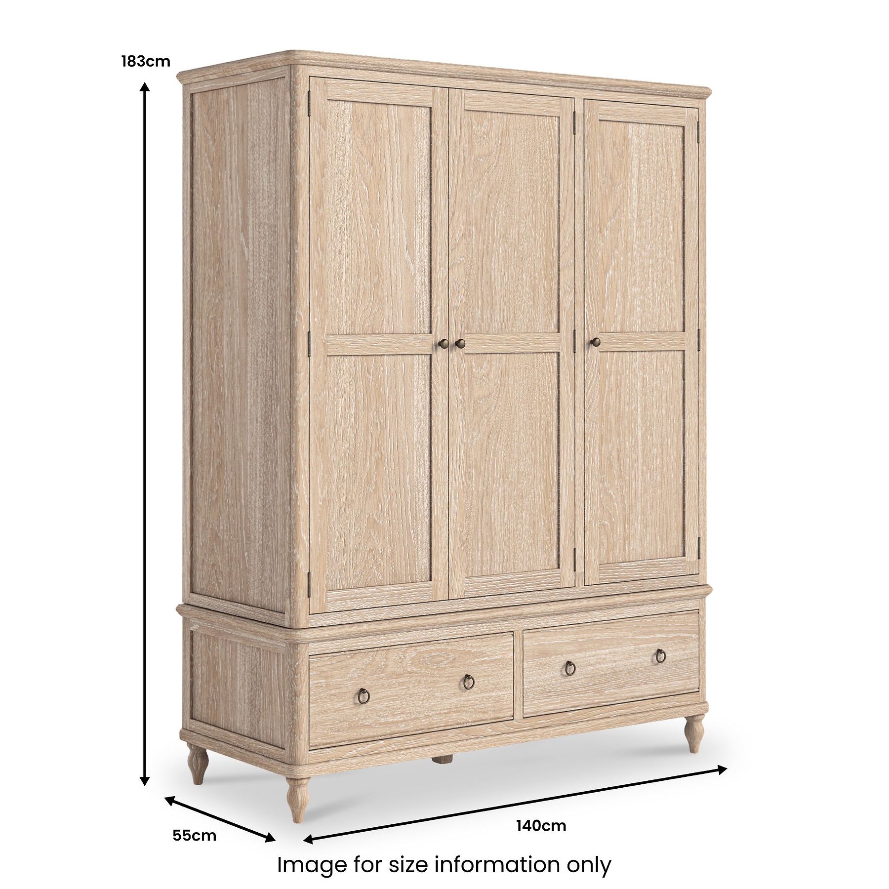 Rutland Oak Triple Wardrobe With 2 Drawers from Roseland Furniture
