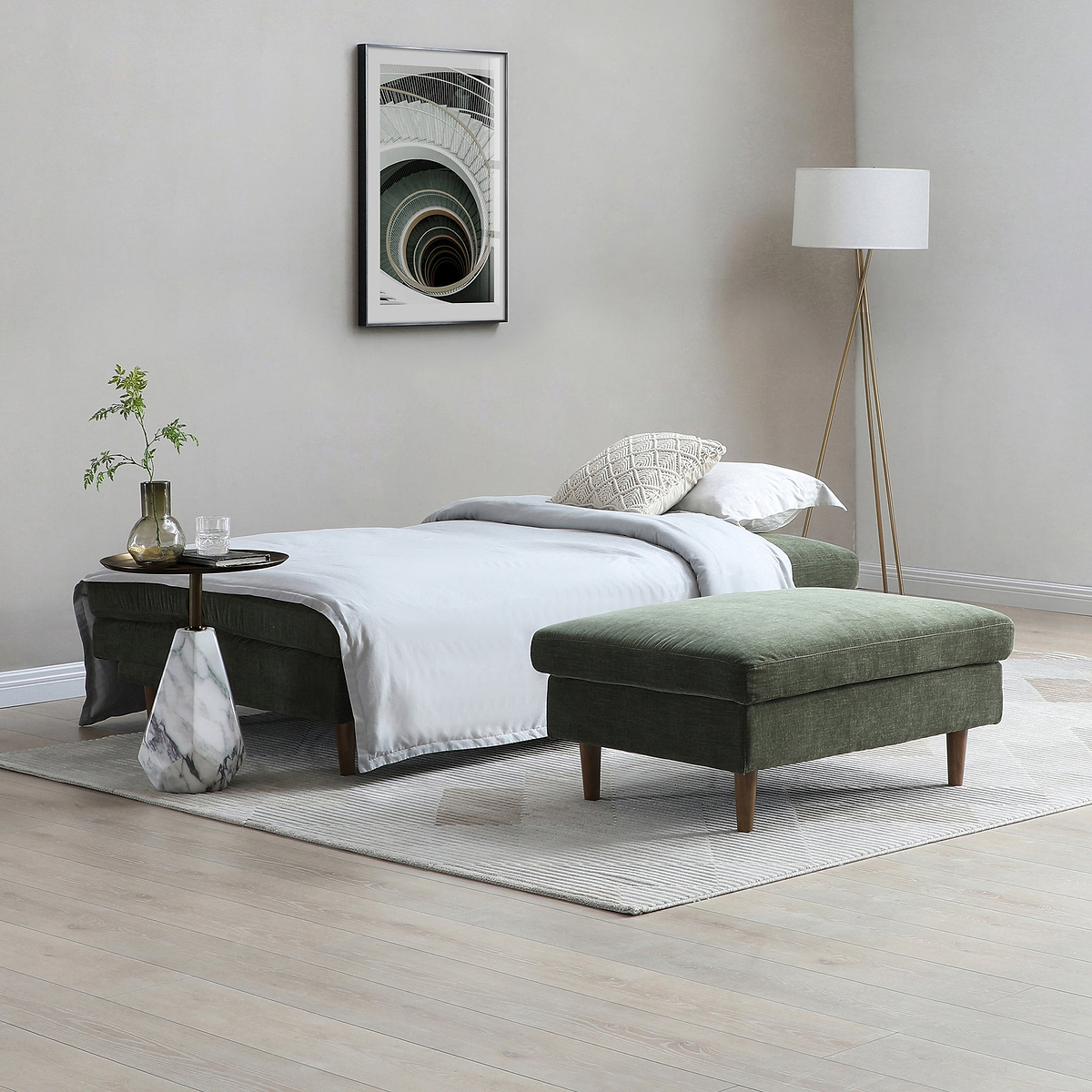 Carrington-chenille-green-footstool from Roseland Furniture