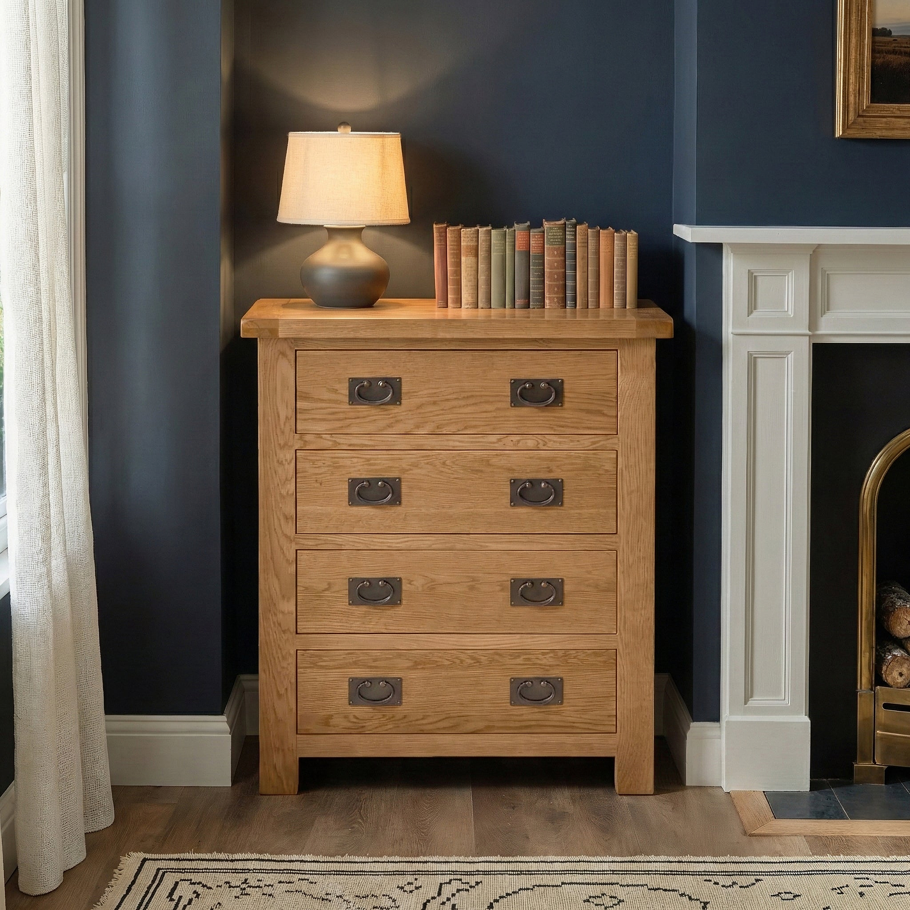 Zelah Oak 4 Drawer Chest by Roseland Furniture