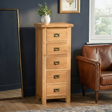 Zelah Oak 5 Drawer Tallboy Chest by Roseland Furniture