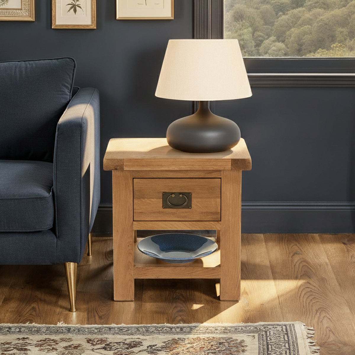 Zelah Oak Lamp Table with Drawer by Roseland Furniture