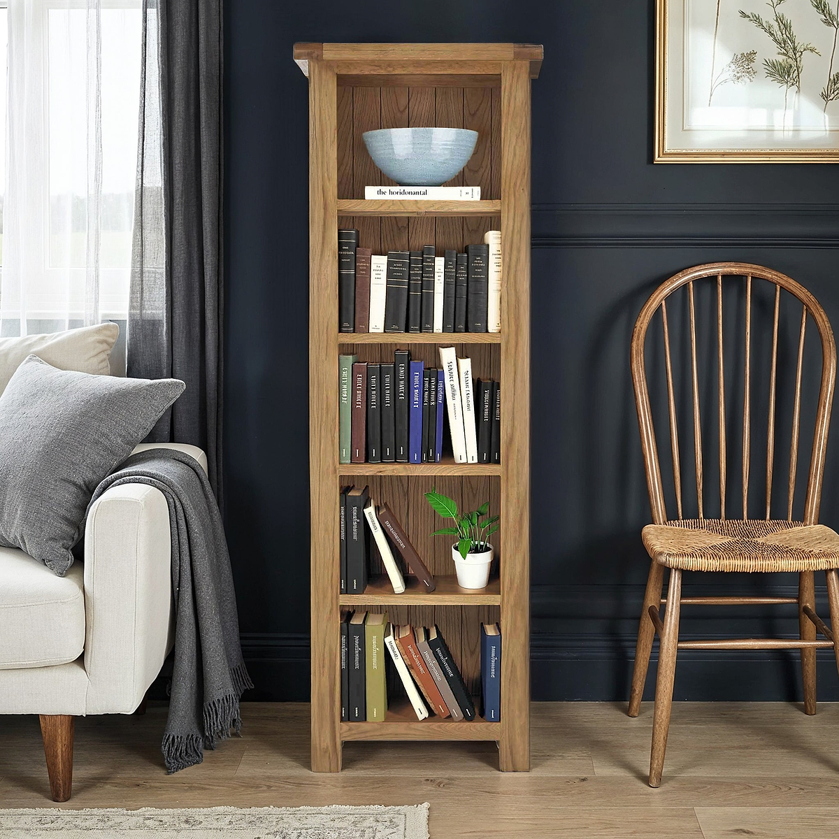 Zelah Oak Narrow Bookcase from Roseland Furniture