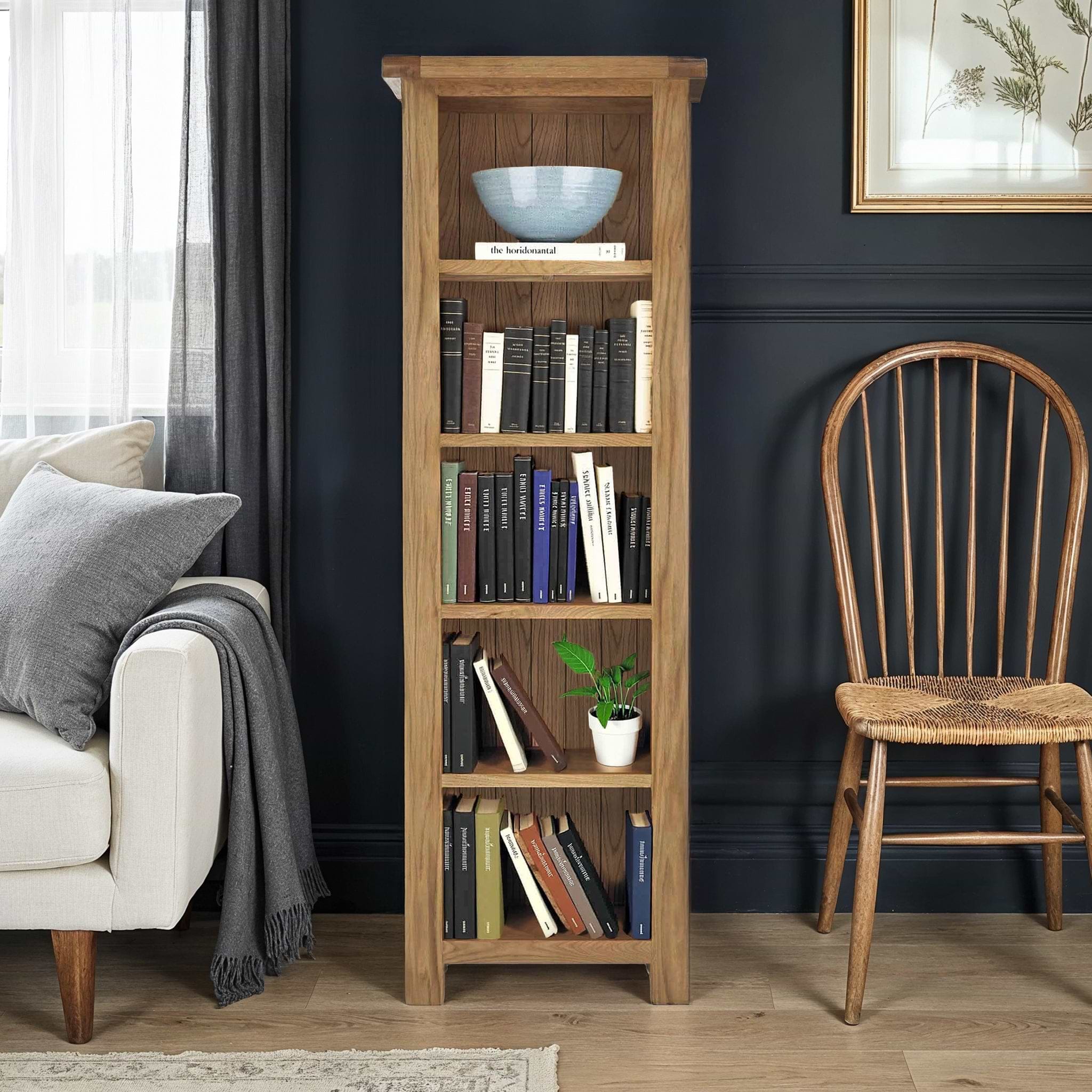 Zelah Oak Narrow Bookcase from Roseland Furniture