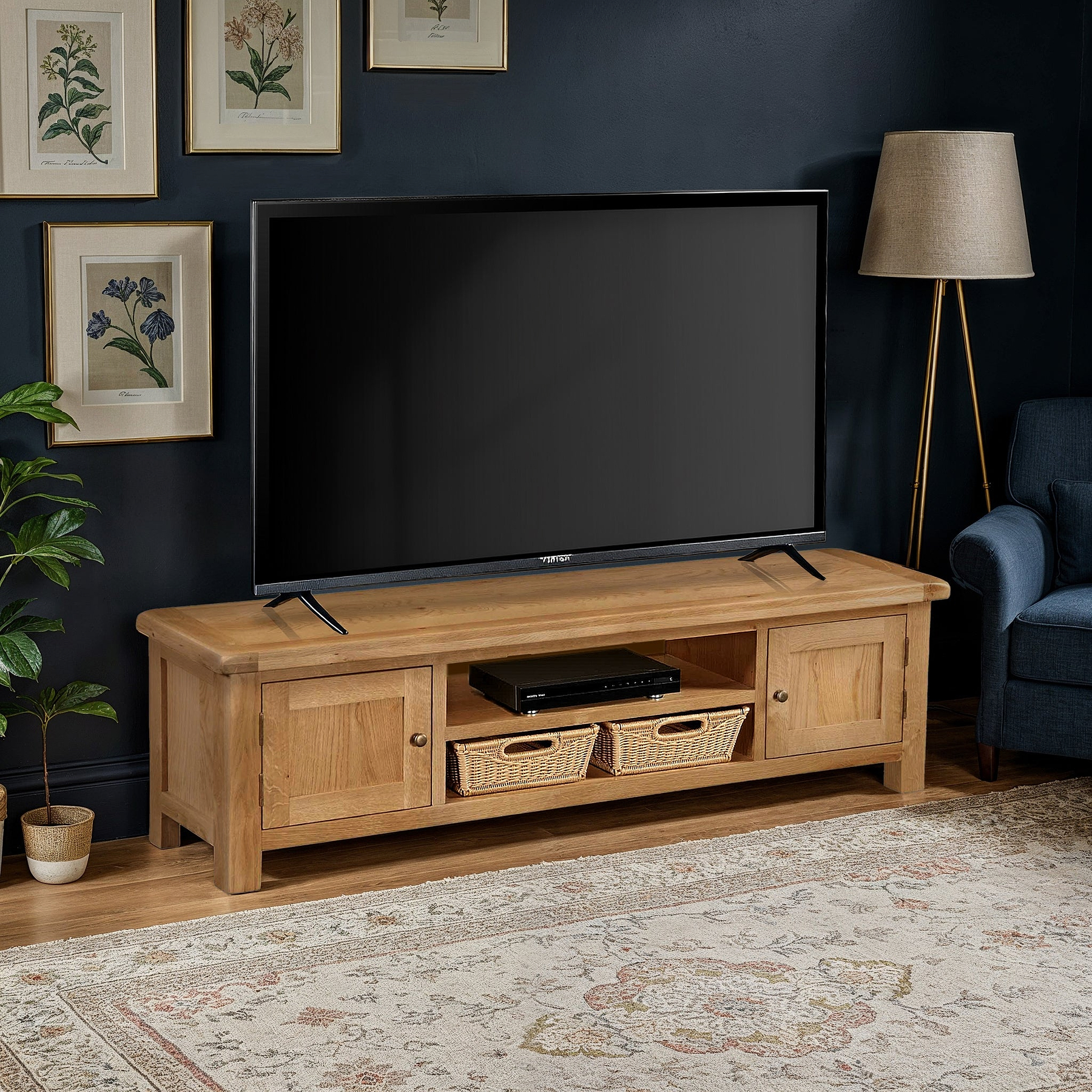 Zelah Oak 180cm TV Stand by Roseland Furniture
