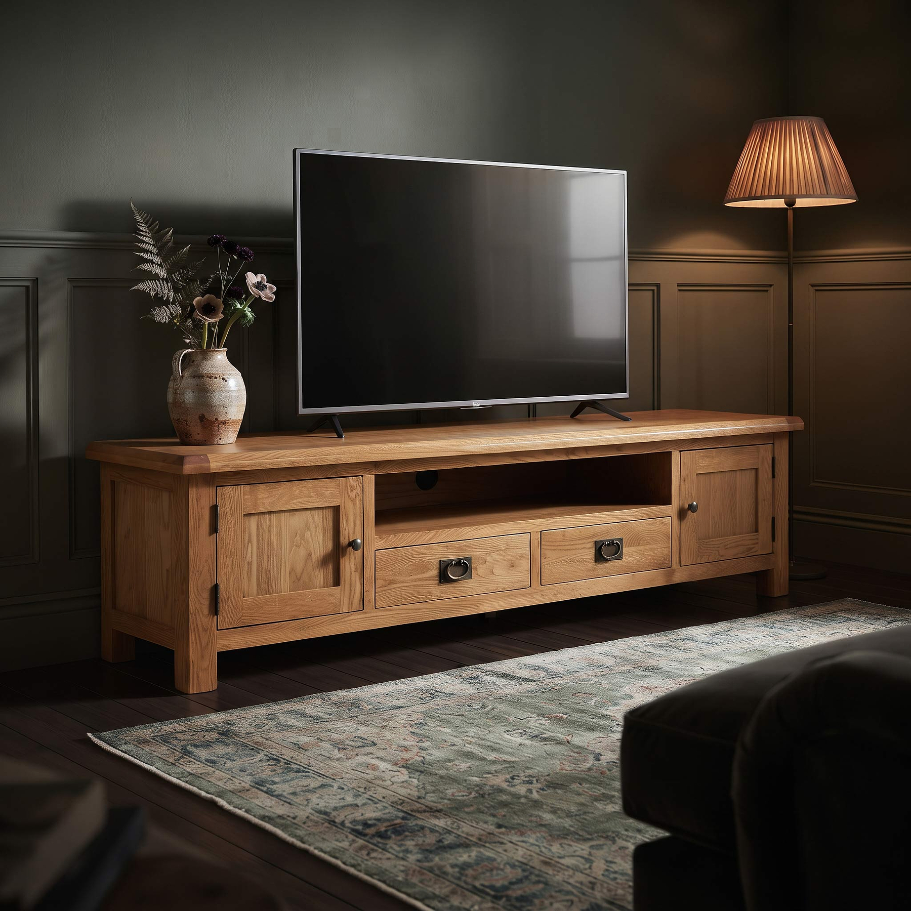 Zelah Oak 200cm TV Stand by Roseland Furniture