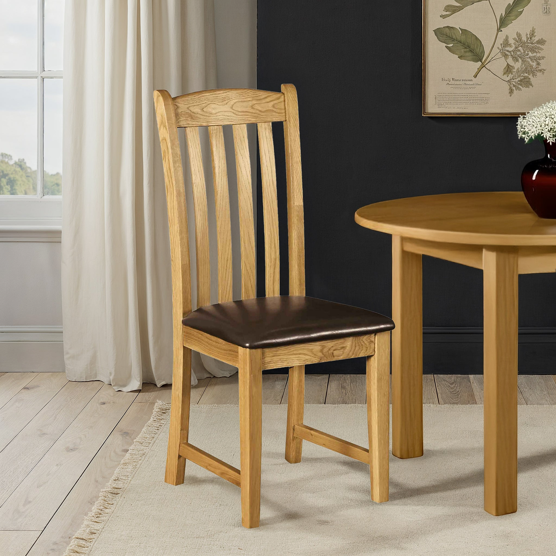 Zelah Oak Slatted Back Dining Chair by Roseland Furniture