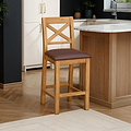 Zelah Oak Cross Back Bar Stool with black seat from Roseland Furniture