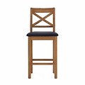 Zelah Oak Cross Back Bar Stool with black seat from Roseland Furniture