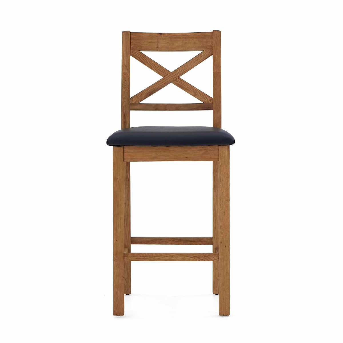 Zelah Oak Cross Back Bar Stool with black seat from Roseland Furniture