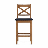 Zelah Oak Cross Back Bar Stool with black seat from Roseland Furniture