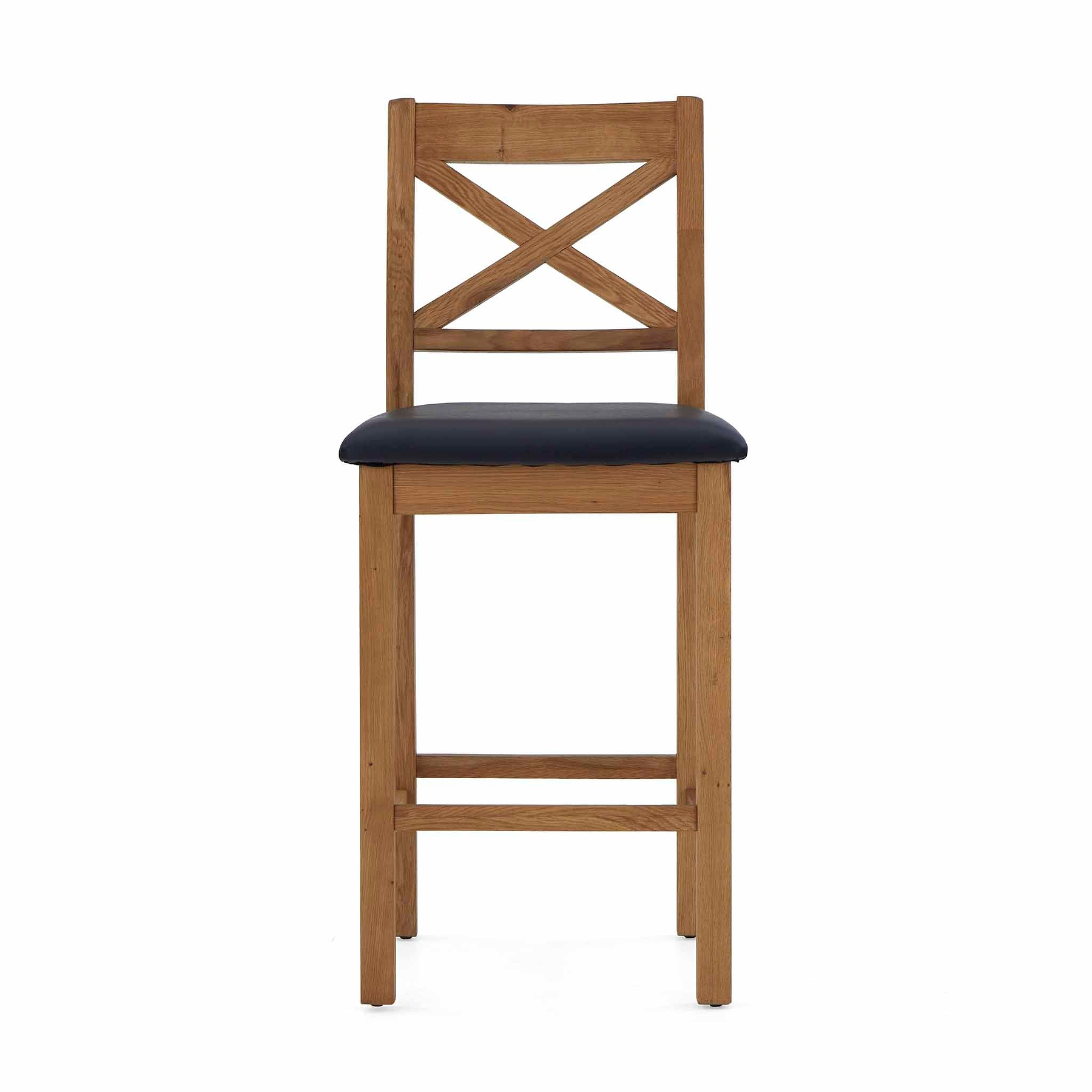 Zelah Oak Cross Back Bar Stool with black seat from Roseland Furniture