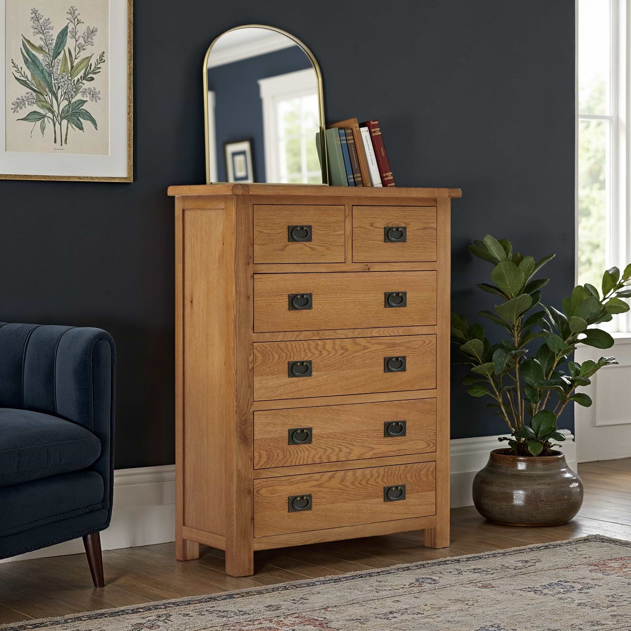 Zelah Oak 2 over 4 Chest of Drawers | Roseland