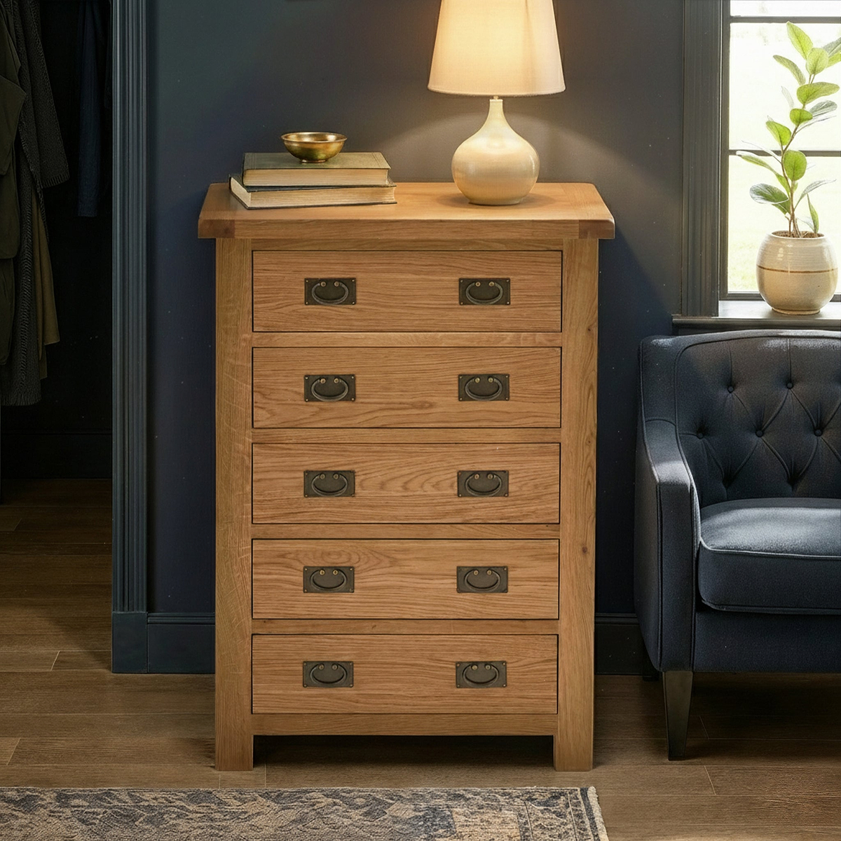 Zelah Oak 5 Drawer Chest of Drawers by Roseland Furniture