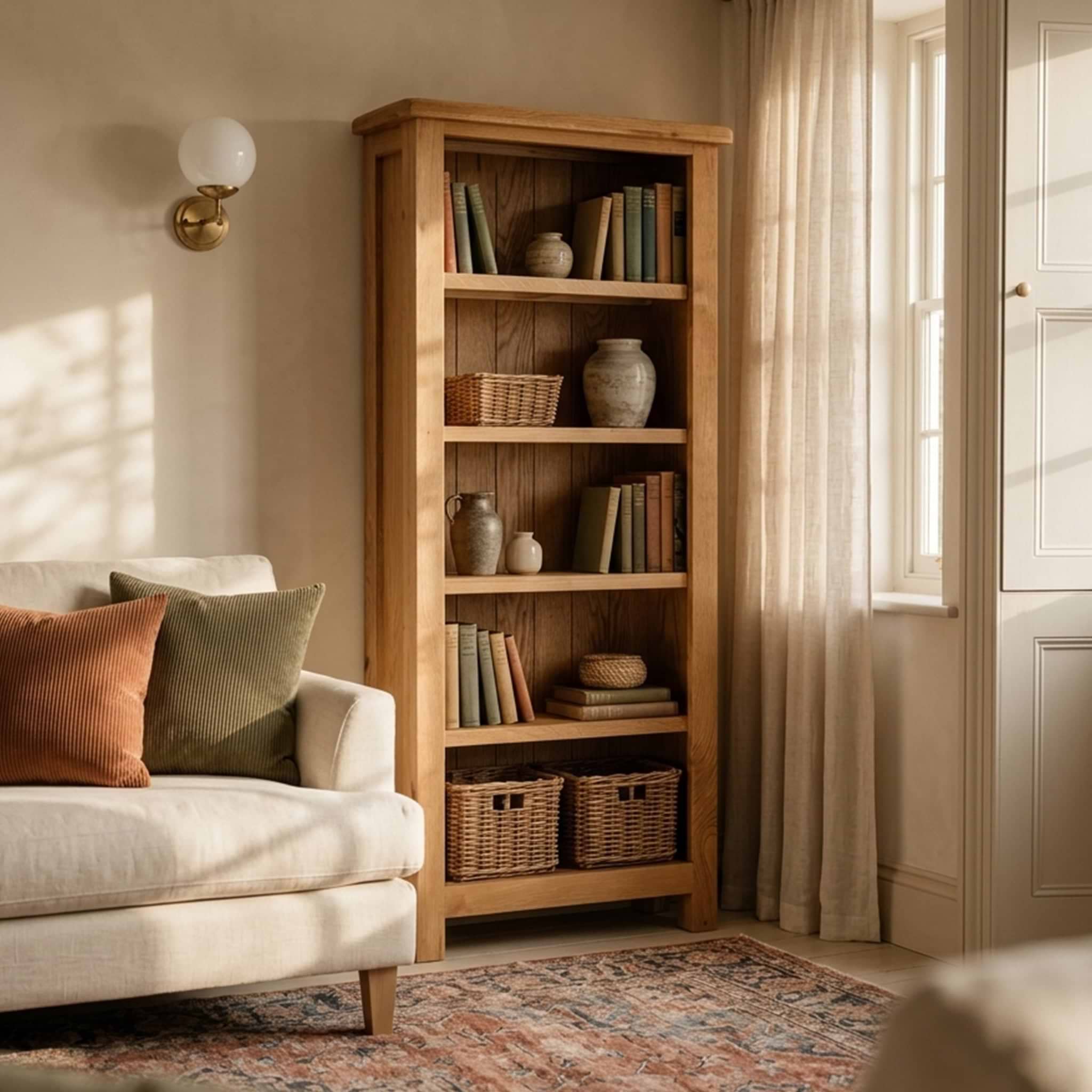 Surrey Oak Slim Bookcase from Roseland Furniture
