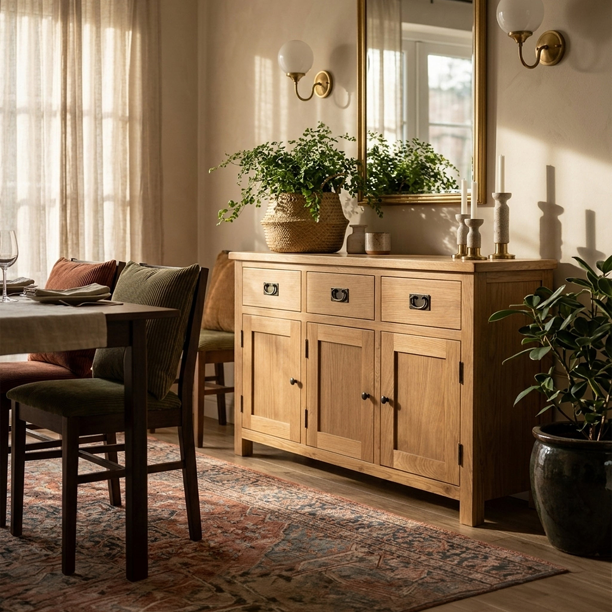 Surrey Oak Large 3 Door Sideboard Cabinet for Roseland Furniture