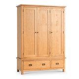 Surrey Oak Triple Wardrobe & Drawers from Roseland Furniture