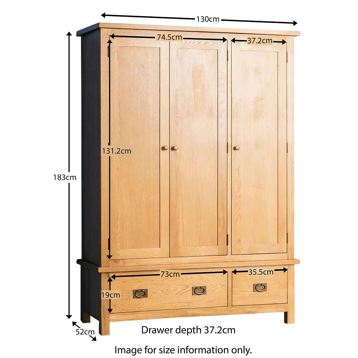 Surrey Oak Triple Wardrobe & Drawers from Roseland Furniture - Dims