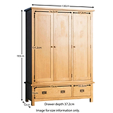 Surrey Oak Triple Wardrobe & Drawers from Roseland Furniture - Dims