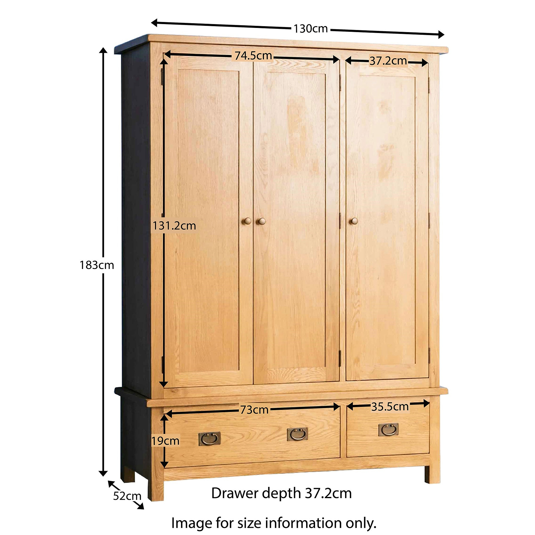 Surrey Oak Triple Wardrobe & Drawers from Roseland Furniture - Dims