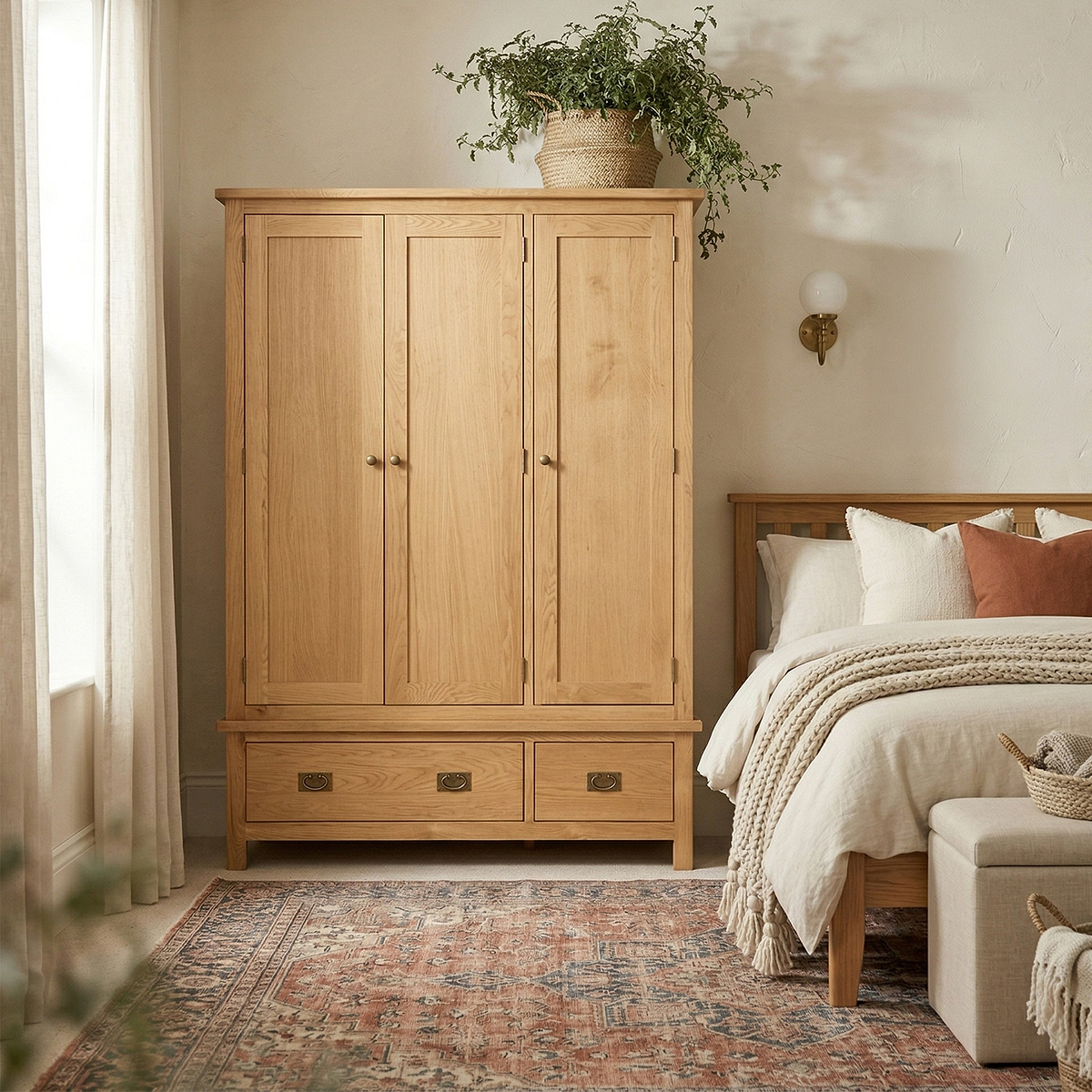 Surrey Oak Triple Wardrobe & Drawers from Roseland Furniture