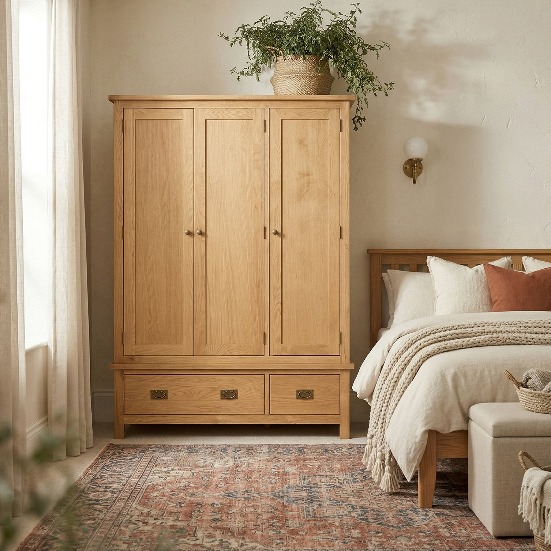 Surrey Oak Triple Wardrobe & Drawers from Roseland Furniture