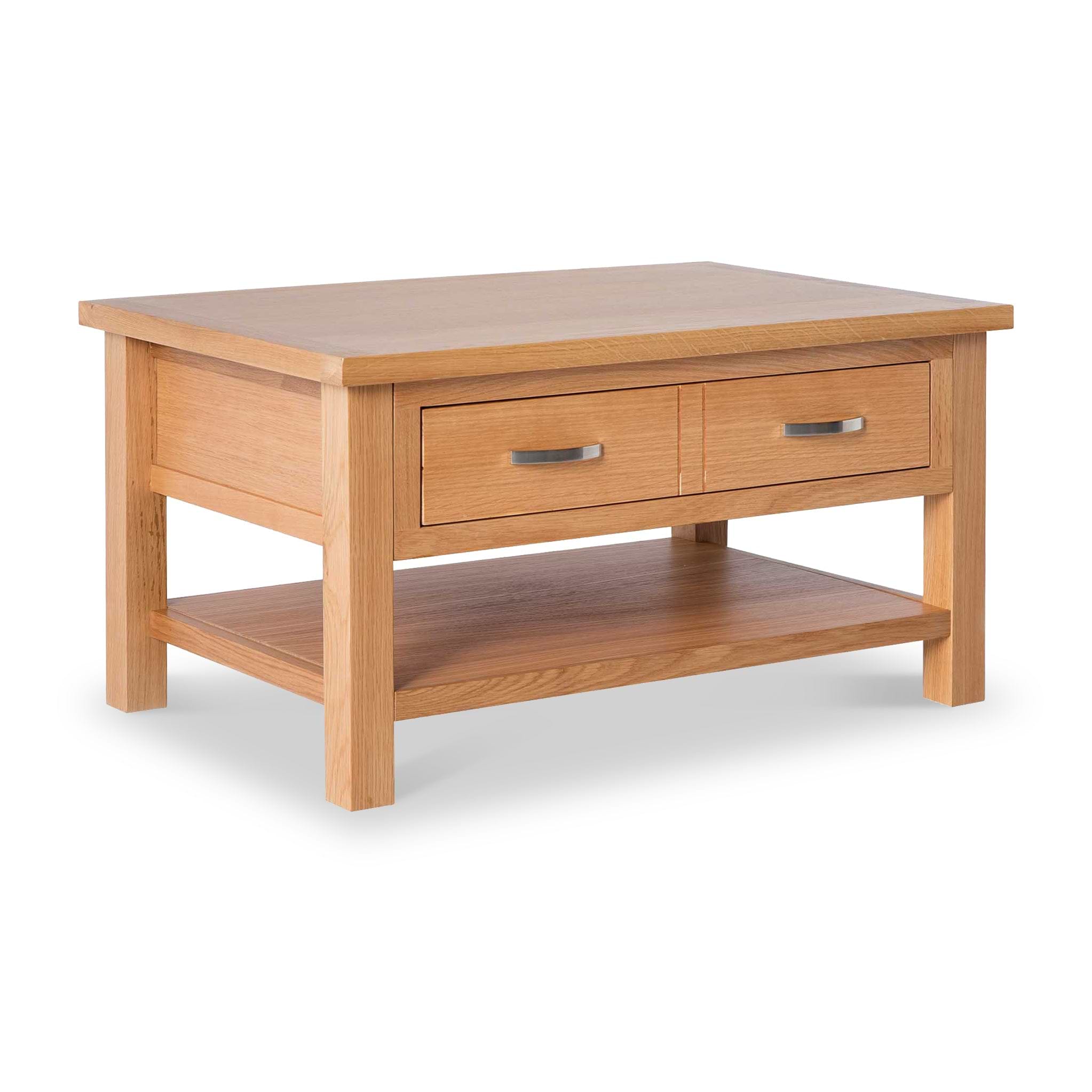 London Oak Coffee Table with Drawer & Shelf | Solid Wood | Oak